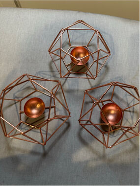 Unbranded Geometric Cage Copper Candle Holder Set of 3